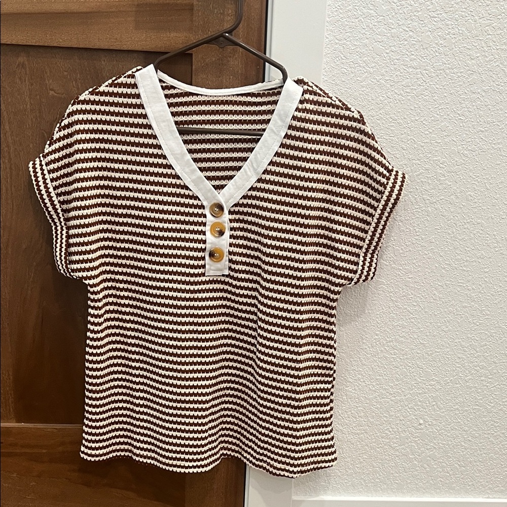 Striped V-Neck Buttoned Women's Top